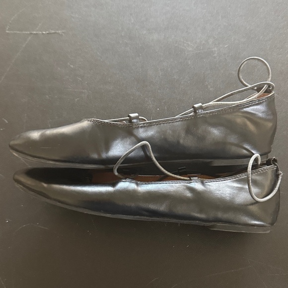 Lucky Brand Black Leather Lace-Up Ballet Flats with Ankle Tie - Picture 2 of 5